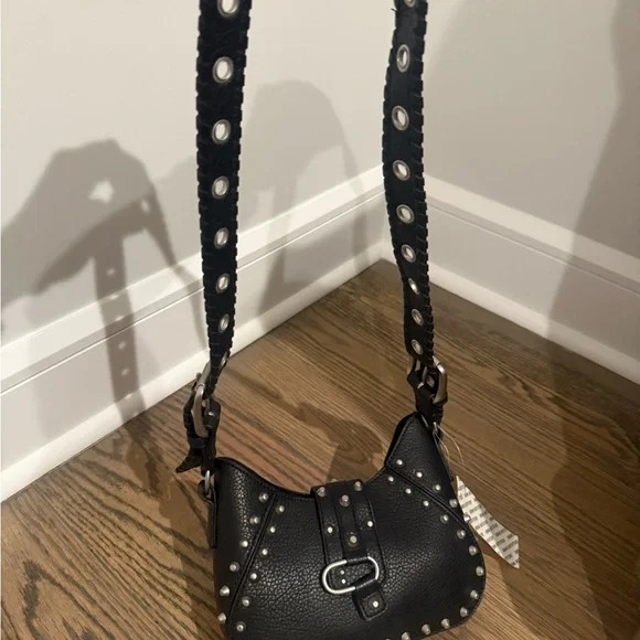 Urban Outfitters Black Studded Leather Shoulder Bag - Picture 2 of 4